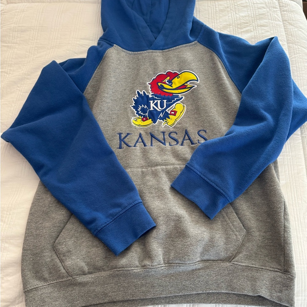 KU Jay Hawks sweatshirt with hood kids